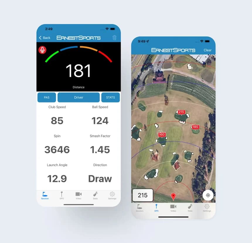 ES Range App showing carry distance, ball speed, spin rate and launch angle